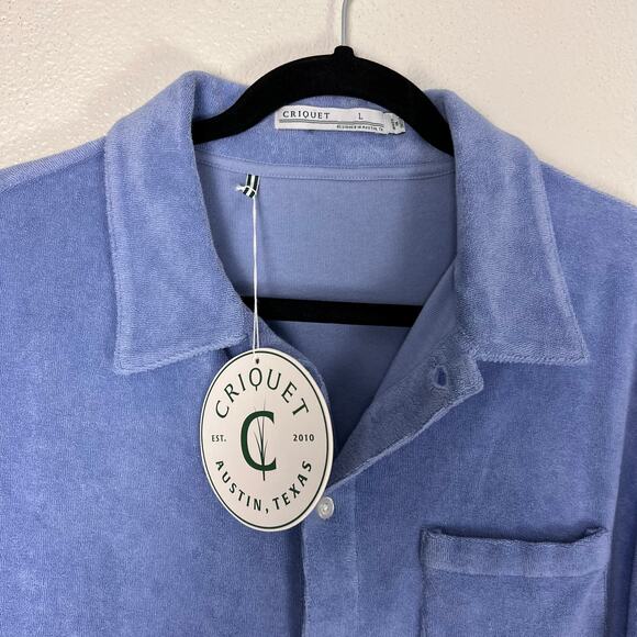 Criquet Terry Cloth Button Up Shirt Light Blue NWT Resort Retro Golf Style - Picture 7 of 8